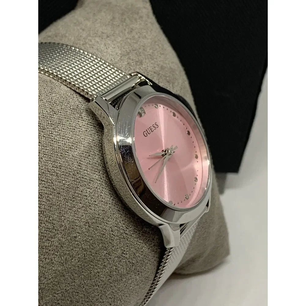 Guess U1197L3 Womens Silver Stainless Steel Analog Pink Dial Quartz Watch AEW108
